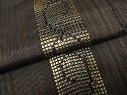 平和屋着物●本場縞大島紬 訪問着 刺繍 更紗花文 井田哲作 証紙付き 正絹 逸品 AABF5124cs