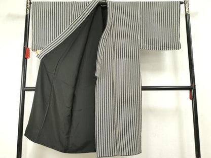 平和屋着物●男性 小紋 縞 鬼しぼ縮緬 正絹 逸品 AABF5127cs