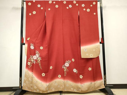 平和屋着物●豪華振袖 舞花文 暈し染め 金彩 正絹 逸品 AABF5128cs