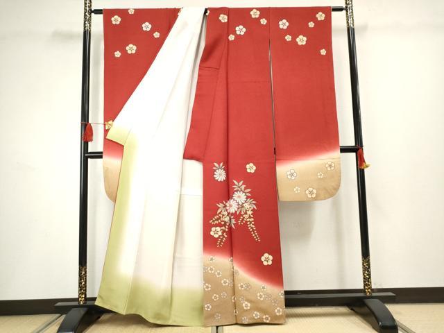 平和屋着物●豪華振袖 舞花文 暈し染め 金彩 正絹 逸品 AABF5128cs