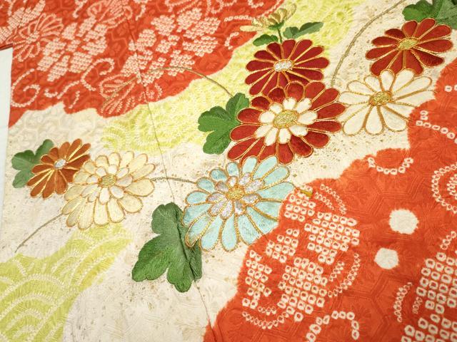 平和屋着物●豪華振袖 駒刺繍 絞り 雲重ね花唐草文 黒地 金銀糸 正絹 逸品 AABF5131cs