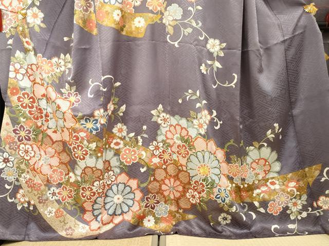 平和屋着物●豪華振袖 駒刺繍 蔓帯草花文 金彩 ロング丈 正絹 逸品 AABF5132cs