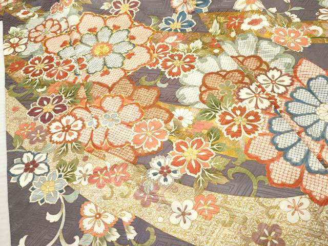 平和屋着物●豪華振袖 駒刺繍 蔓帯草花文 金彩 ロング丈 正絹 逸品 AABF5132cs
