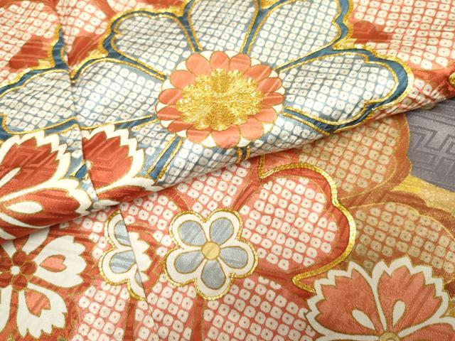 平和屋着物●豪華振袖 駒刺繍 蔓帯草花文 金彩 ロング丈 正絹 逸品 AABF5132cs
