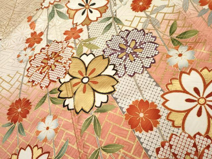 平和屋着物●豪華振袖 駒刺繍 枝垂れ花文 暈し染め 金彩 ロング丈 正絹 逸品 AABF5133cs