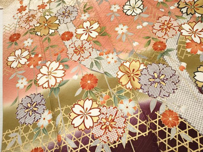 平和屋着物●豪華振袖 駒刺繍 枝垂れ花文 暈し染め 金彩 ロング丈 正絹 逸品 AABF5133cs