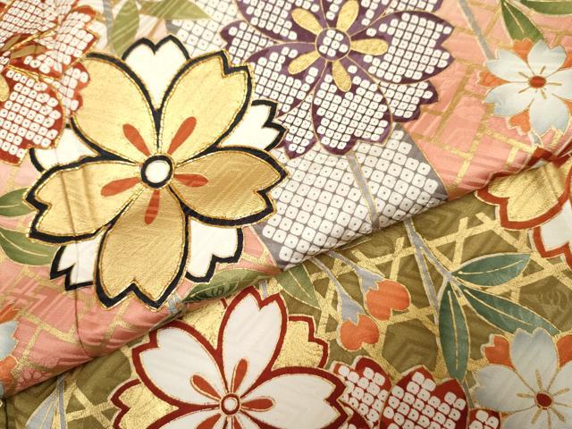 平和屋着物●豪華振袖 駒刺繍 枝垂れ花文 暈し染め 金彩 ロング丈 正絹 逸品 AABF5133cs