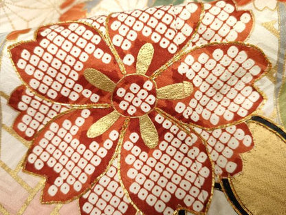 平和屋着物●豪華振袖 駒刺繍 枝垂れ花文 暈し染め 金彩 ロング丈 正絹 逸品 AABF5133cs