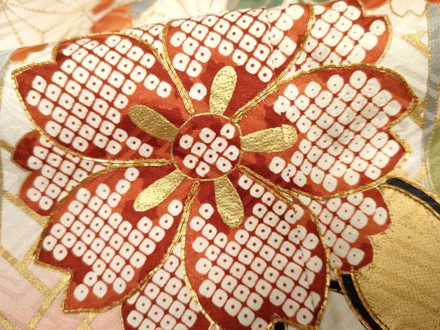平和屋着物●豪華振袖 駒刺繍 枝垂れ花文 暈し染め 金彩 ロング丈 正絹 逸品 AABF5133cs
