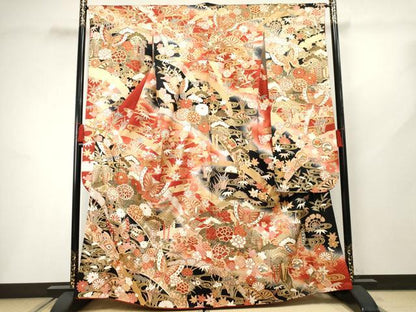 平和屋着物●豪華振袖　駒刺繍　吉祥花蝶文　暈し染め　正絹　逸品　AABF5134cs