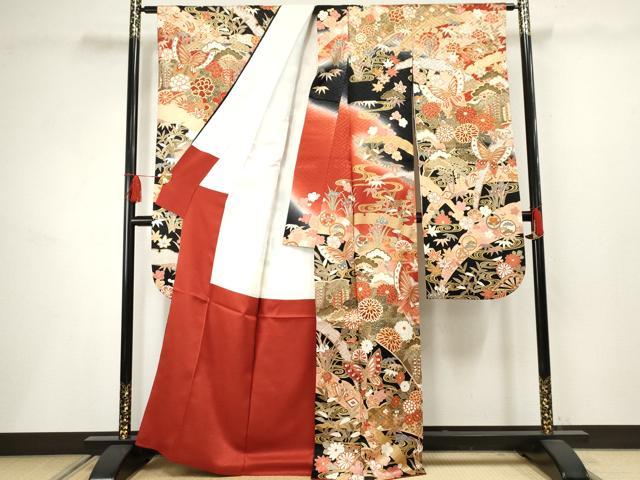 平和屋着物●豪華振袖　駒刺繍　吉祥花蝶文　暈し染め　正絹　逸品　AABF5134cs