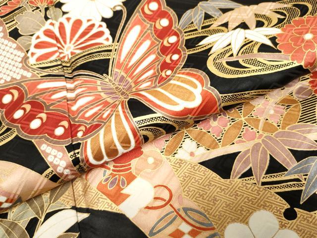 平和屋着物●豪華振袖　駒刺繍　吉祥花蝶文　暈し染め　正絹　逸品　AABF5134cs
