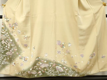 平和屋着物●訪問着 駒刺繍 雪輪地紙草花文 暈し染め 金銀彩 正絹 逸品 未使用 AABF5135cs