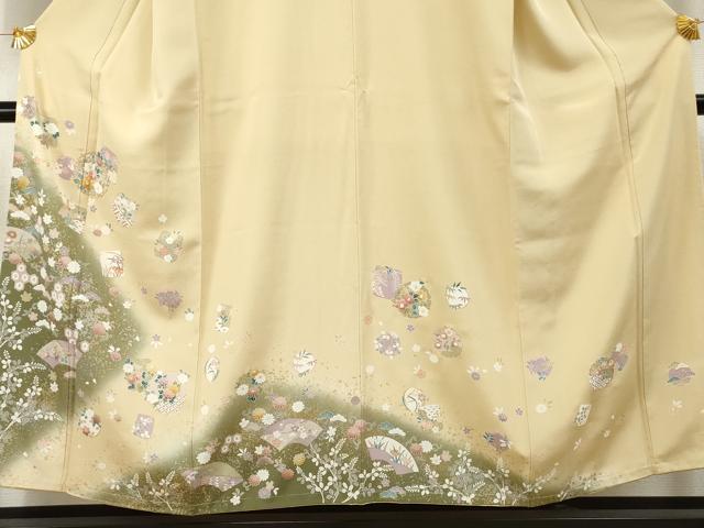 平和屋着物●訪問着 駒刺繍 雪輪地紙草花文 暈し染め 金銀彩 正絹 逸品 未使用 AABF5135cs