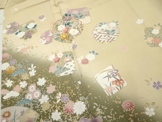 平和屋着物●訪問着 駒刺繍 雪輪地紙草花文 暈し染め 金銀彩 正絹 逸品 未使用 AABF5135cs