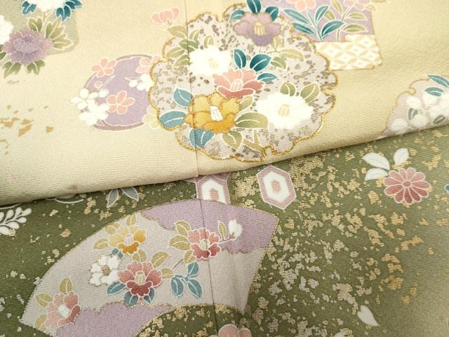 平和屋着物●訪問着 駒刺繍 雪輪地紙草花文 暈し染め 金銀彩 正絹 逸品 未使用 AABF5135cs