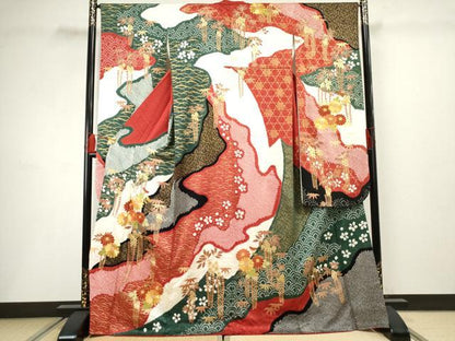 平和屋着物●豪華振袖 絞り 吉祥草花文 金彩 正絹 逸品 AABF5137cs