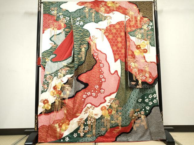 平和屋着物●豪華振袖 絞り 吉祥草花文 金彩 正絹 逸品 AABF5137cs