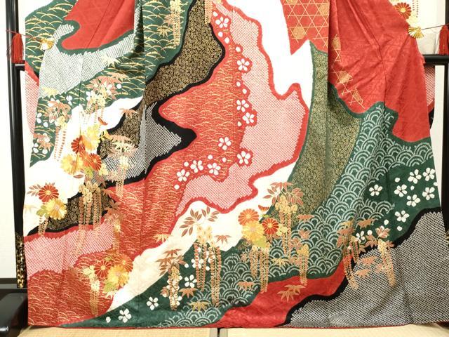 平和屋着物●豪華振袖 絞り 吉祥草花文 金彩 正絹 逸品 AABF5137cs