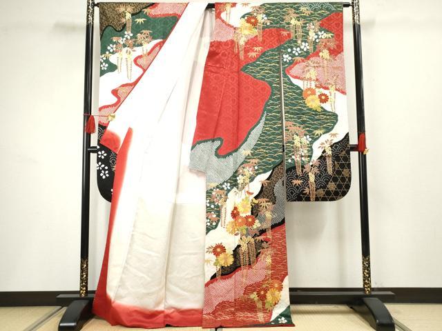 平和屋着物●豪華振袖 絞り 吉祥草花文 金彩 正絹 逸品 AABF5137cs