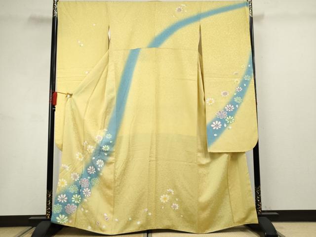 平和屋着物●COURREGES・クレージュ 振袖 舞花文 暈し染め 銀彩 正絹 逸品 AABF5143cs