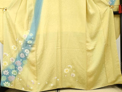 平和屋着物●COURREGES・クレージュ 振袖 舞花文 暈し染め 銀彩 正絹 逸品 AABF5143cs