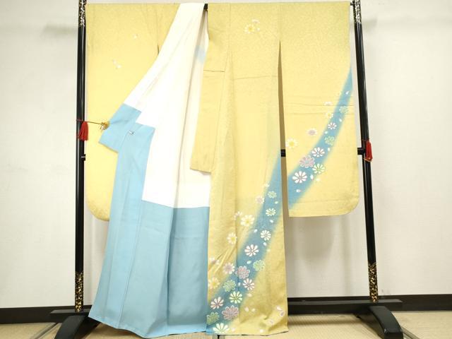 平和屋着物●COURREGES・クレージュ 振袖 舞花文 暈し染め 銀彩 正絹 逸品 AABF5143cs