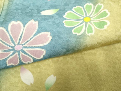 平和屋着物●COURREGES・クレージュ 振袖 舞花文 暈し染め 銀彩 正絹 逸品 AABF5143cs