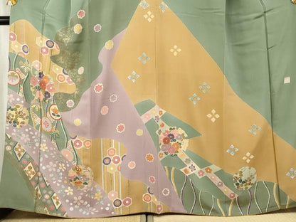 平和屋着物●訪問着 作家物 修平 駒刺繍 雪輪草花文 金彩 正絹 逸品 AABF5144cs