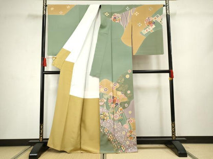 平和屋着物●訪問着 作家物 修平 駒刺繍 雪輪草花文 金彩 正絹 逸品 AABF5144cs