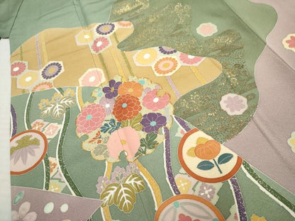 平和屋着物●訪問着 作家物 修平 駒刺繍 雪輪草花文 金彩 正絹 逸品 AABF5144cs