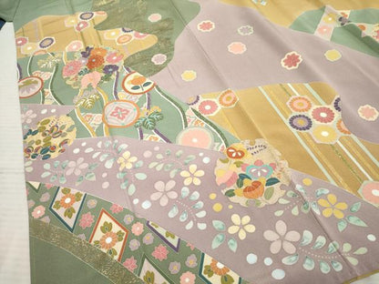 平和屋着物●訪問着 作家物 修平 駒刺繍 雪輪草花文 金彩 正絹 逸品 AABF5144cs