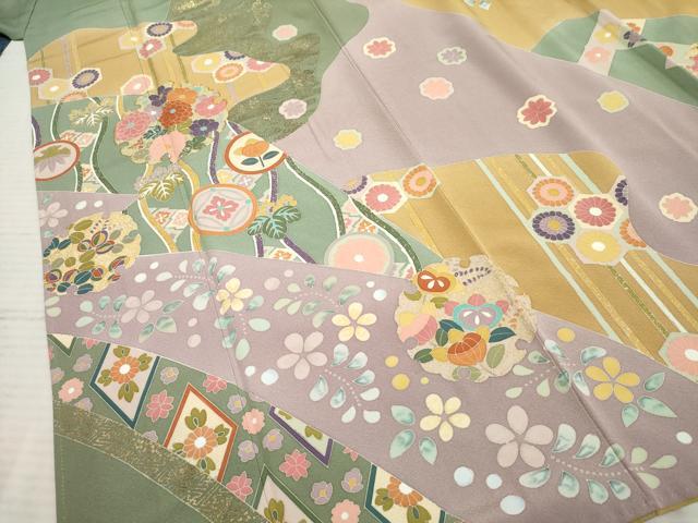 平和屋着物●訪問着 作家物 修平 駒刺繍 雪輪草花文 金彩 正絹 逸品 AABF5144cs