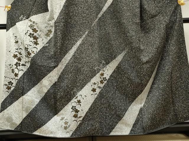 平和屋着物●訪問着 友禅 枝花文 たたき染め 黒地 金彩 正絹 逸品 AABF5145cs