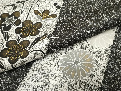 平和屋着物●訪問着 友禅 枝花文 たたき染め 黒地 金彩 正絹 逸品 AABF5145cs