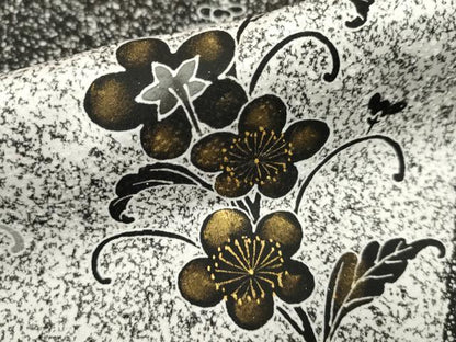 平和屋着物●訪問着 友禅 枝花文 たたき染め 黒地 金彩 正絹 逸品 AABF5145cs