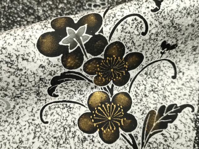 平和屋着物●訪問着 友禅 枝花文 たたき染め 黒地 金彩 正絹 逸品 AABF5145cs