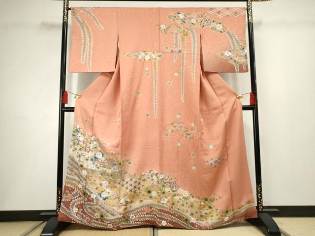 平和屋着物●訪問着 辻が花 駒刺繍 御所車吉祥花文 伊勢丹扱い 正絹 逸品 AABF5146cs