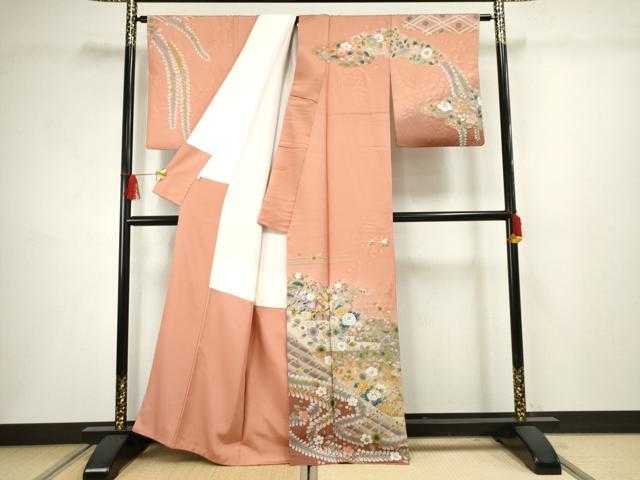 平和屋着物●訪問着 辻が花 駒刺繍 御所車吉祥花文 伊勢丹扱い 正絹 逸品 AABF5146cs