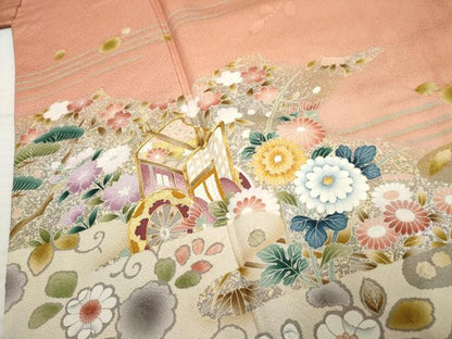平和屋着物●訪問着 辻が花 駒刺繍 御所車吉祥花文 伊勢丹扱い 正絹 逸品 AABF5146cs