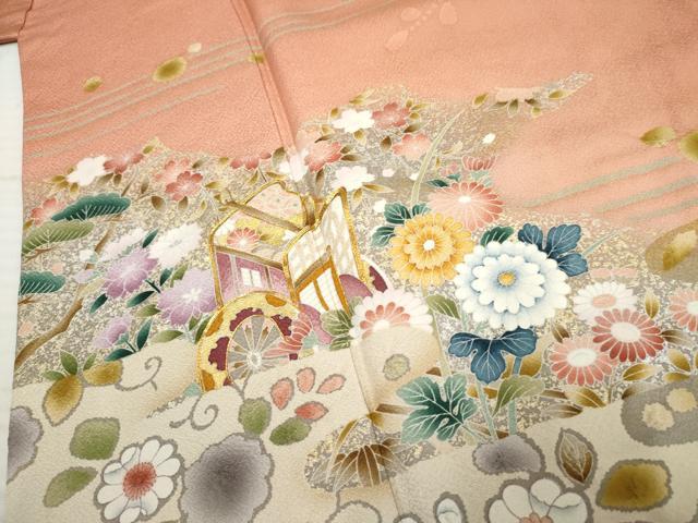 平和屋着物●訪問着 辻が花 駒刺繍 御所車吉祥花文 伊勢丹扱い 正絹 逸品 AABF5146cs