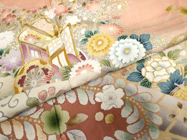 平和屋着物●訪問着 辻が花 駒刺繍 御所車吉祥花文 伊勢丹扱い 正絹 逸品 AABF5146cs
