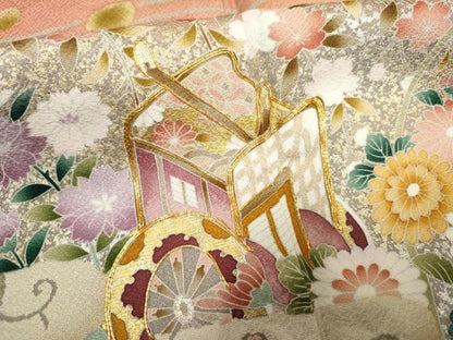 平和屋着物●訪問着 辻が花 駒刺繍 御所車吉祥花文 伊勢丹扱い 正絹 逸品 AABF5146cs