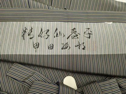 平和屋着物●男性　人間国宝　甲田綏郎　精好仙台平　馬乗り袴　縞　正絹　逸品　AABF5147cs