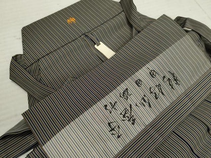 平和屋着物●男性　人間国宝　甲田綏郎　精好仙台平　馬乗り袴　縞　正絹　逸品　AABF5147cs