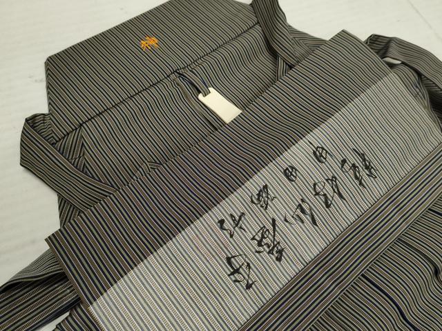 平和屋着物●男性　人間国宝　甲田綏郎　精好仙台平　馬乗り袴　縞　正絹　逸品　AABF5147cs