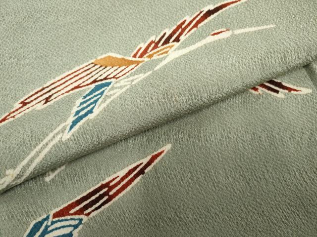 平和屋着物●上質な小紋 型染め 飛鶴文 鬼しぼ縮緬 正絹 逸品 AABF5148cs