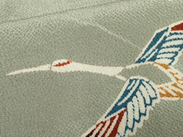 平和屋着物●上質な小紋 型染め 飛鶴文 鬼しぼ縮緬 正絹 逸品 AABF5148cs