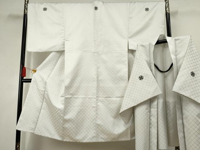 平和屋着物●男性 色紋付・羽織セット 菱文 洗える着物 AABF5149cs