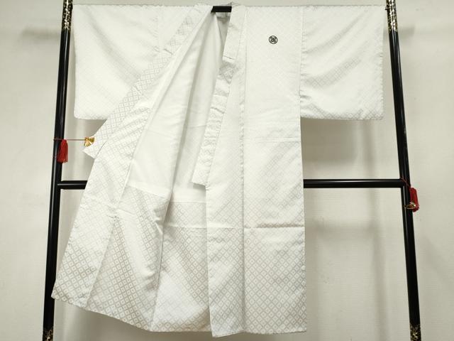 平和屋着物●男性 色紋付・羽織セット 菱文 洗える着物 AABF5149cs